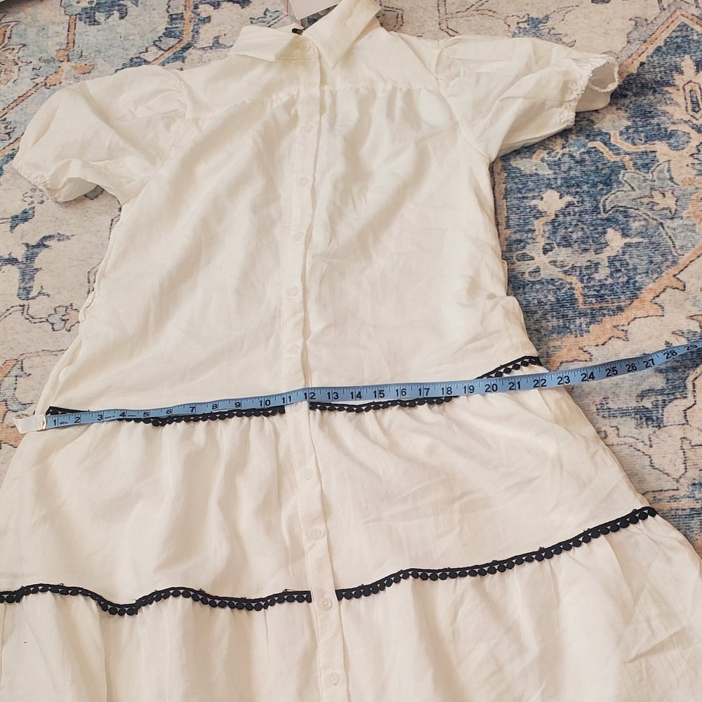White Tiered Button-Front Maxi Dress with Black Trim - Picture 4 of 12